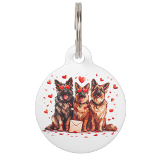 Valentines Day German Shepherd Dogs Pet Tag