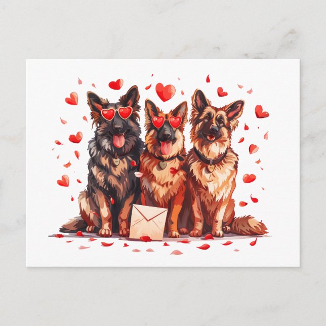 Valentines Day German Shepherd Dogs Postcard (Front)