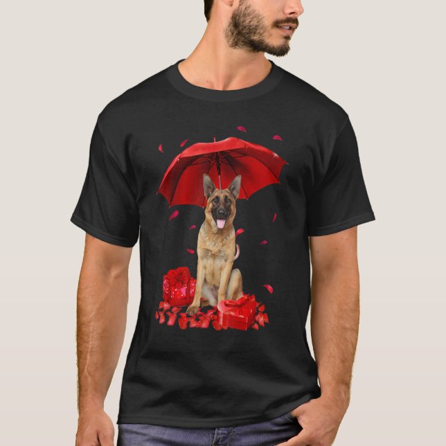 Valentines Day German Shepherd Umbrella Heart Pupp T-Shirt (Front)