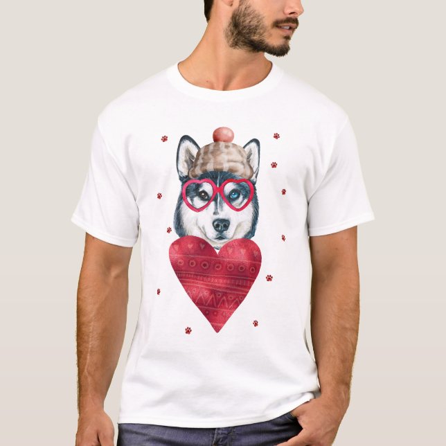 Valentine's Day Gift Siberian Husky Dog T-Shirt (Front)