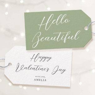 Valentine's Day Gift Tag Elegant Script Sage Green