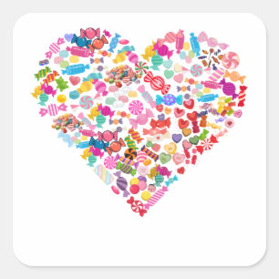 Valentines Day Gifts Candy Heart Shape Design Square Sticker