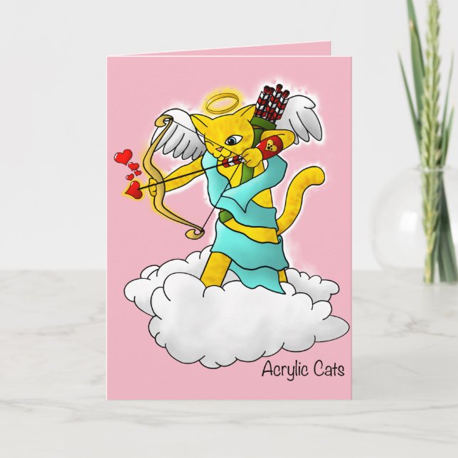 Valentine's Day Ginger Yellow Cupid Cat Holiday Card (Front)