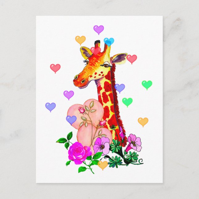 Valentine's Day Giraffe Holiday Postcard (Front)