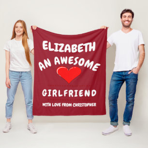 Valentines Day Girlfriend Romantic Love Heart Red Fleece Blanket