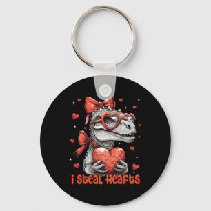 Valentines Day Girls Women I Steal Hearts Dinosaur Key Ring