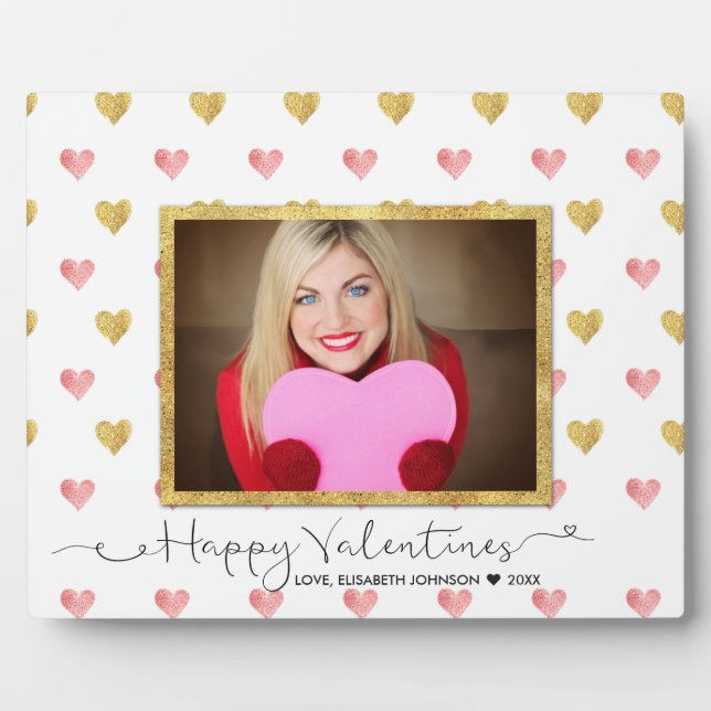 Valentines Day Glitter Heart Script - Photo Plaque (Front)