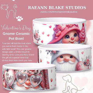 Valentine's Day Gnome Ceramic Pet Bowl