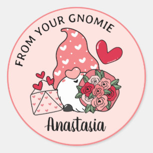 Valentines Day Gnome Custom Personalised From Name Classic Round Sticker