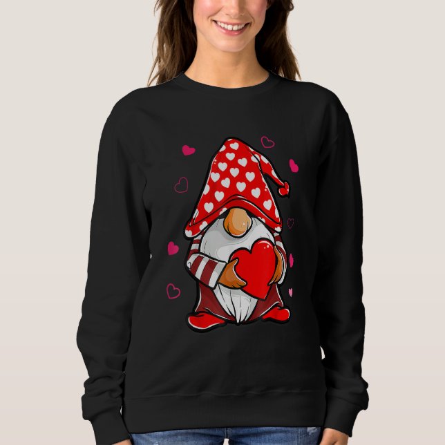 Valentines Day Gnome Love Holding Red Heart Sweatshirt (Front)