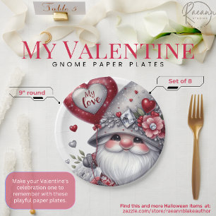 Valentine's Day Gnome Paper Plates