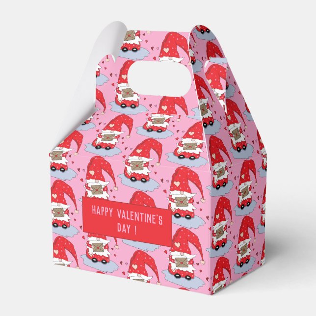 Valentine's Day Gnome Pattern Pink Favour Boxes (Front Side)