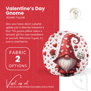 Valentine's Day Gnome Round Pillow