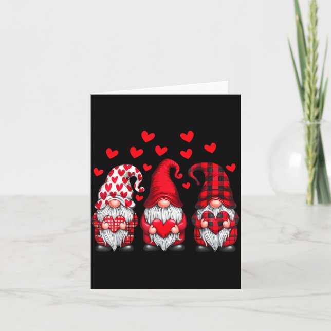 Valentines Day Gnomes Cute Red Hearts Love Gnome W Card (Front)