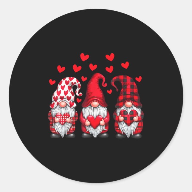 Valentines Day Gnomes Cute Red Hearts Love Gnome W Classic Round Sticker (Front)
