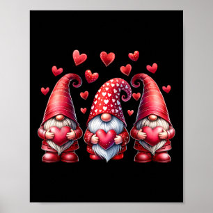 Valentines Day Gnomes Cute Red Hearts Love Gnome W Poster