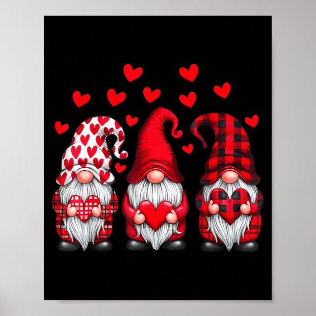 Valentines Day Gnomes Cute Red Hearts Love Gnome W Poster (Front)