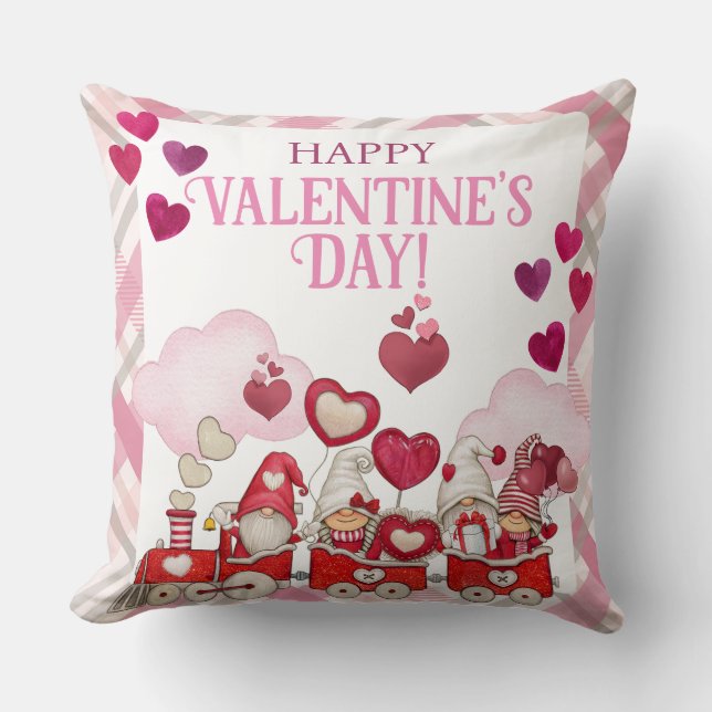 Valentine's Day Gnomes on a Train Cushion (Front)