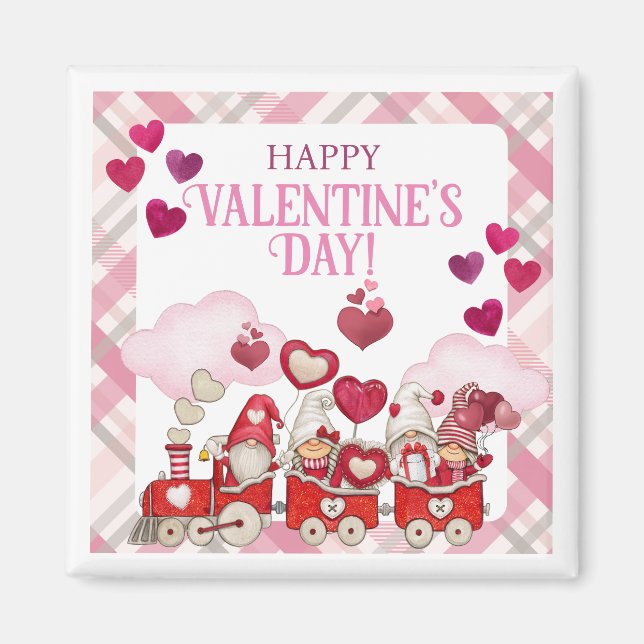 Valentine's Day Gnomes on a Train Magnet (Front)