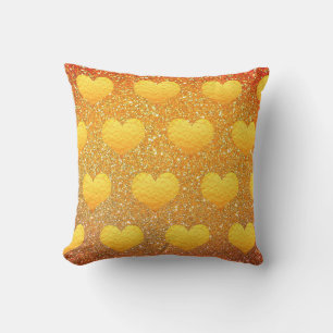 Valentine's Day Gold Heart Pattern Glitter Sparkly Cushion