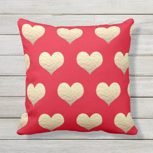 Valentine's Day Gold Heart Pattern Golden Red Cute Cushion