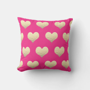 Valentine's Day Gold Heart Pattern Pink Cute Girly Cushion