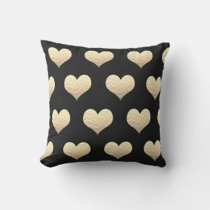 Valentine's Day Gold Heart Patterns Golden Black Cushion