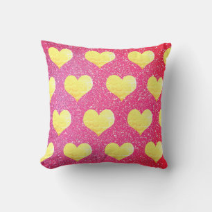 Valentine's Day Gold Heart Patterns Pink Sparkly Cushion