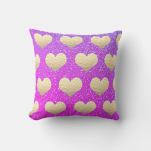 Valentine's Day Gold Heart Pink Purple Glittery Cushion