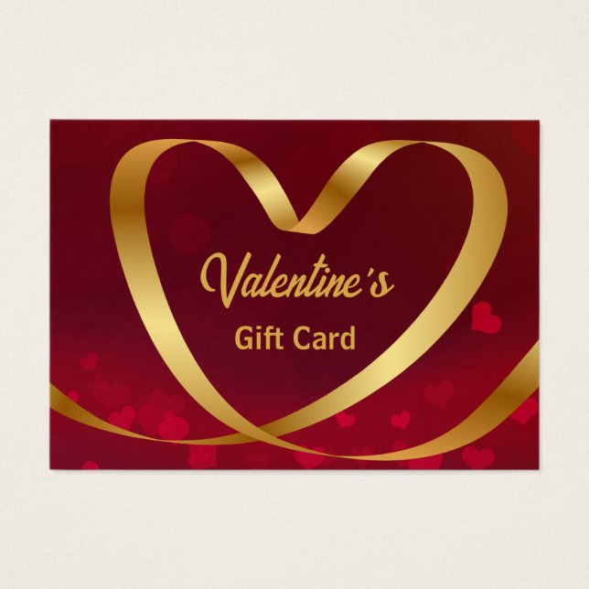 Valentine's Day Gold Heart Ribbon Red Gift Card (Front)