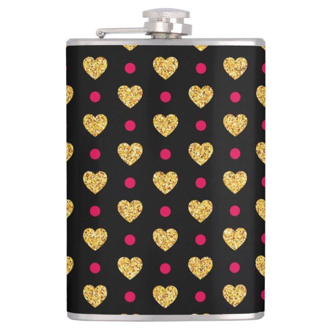 Valentine's Day Gold Hearts Pattern-23655 Hip Flask (Front)