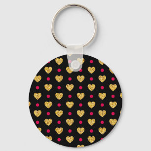 Valentine's Day Gold Hearts Pattern-23655 Key Ring