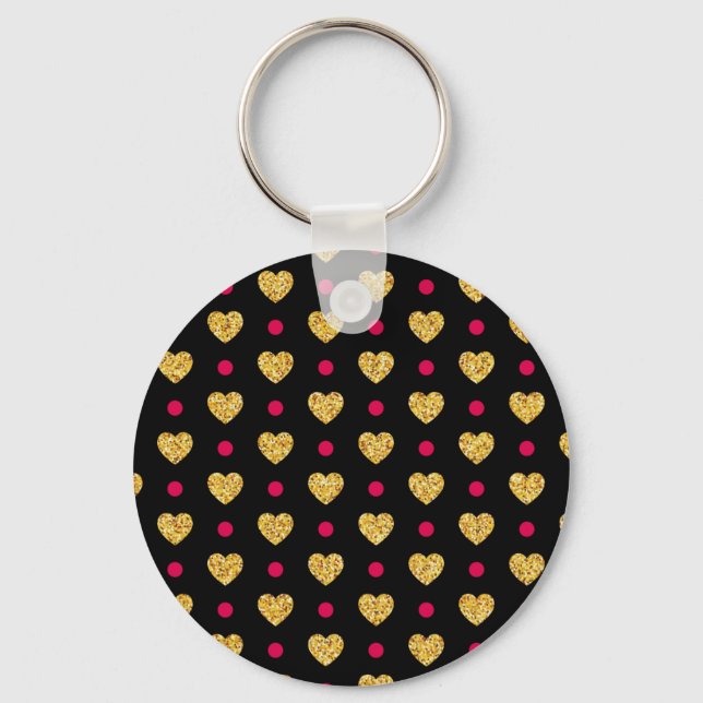 Valentine's Day Gold Hearts Pattern-23655 Key Ring (Front)