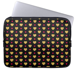 Valentine's Day Gold Hearts Pattern-23655 Laptop Sleeve