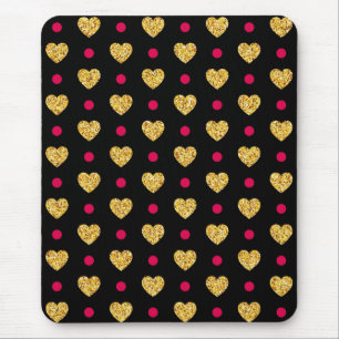 Valentine's Day Gold Hearts Pattern Mouse Pad