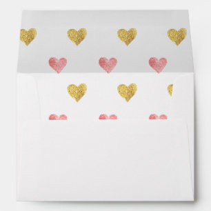 Valentines Day Gold Pink Glitter Heart Envelope A7