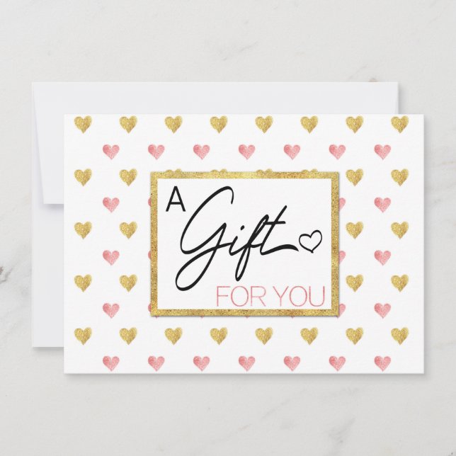 Valentine's Day Gold Pink Glitter Hearts Gift Card (Front)