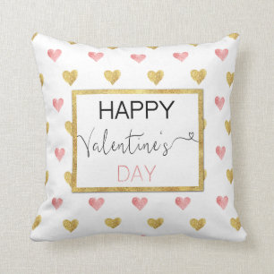 Valentine's Day Gold Pink Glitter Hearts - Pillow