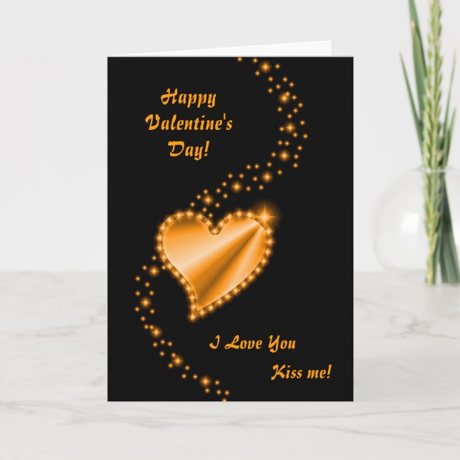 Valentine's Day  - gold Rainbow heart on black Holiday Card (Front)