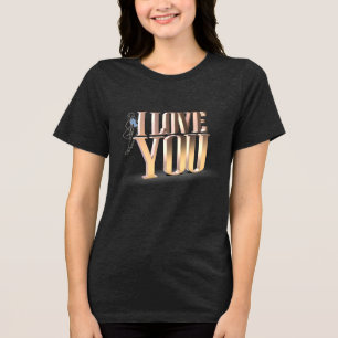 Valentine's Day Golden 3D I Love You Black Tri-Blend Shirt