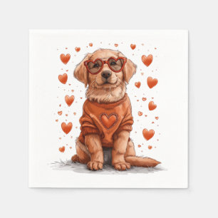 Valentines Day Golden Retriever Dog Napkin