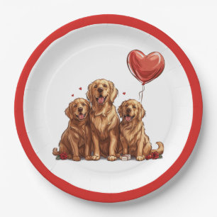 Valentines Day Golden Retriever Dog Paper Plate