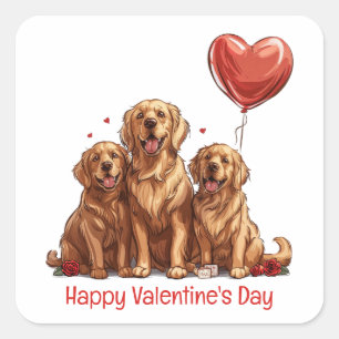 Valentines Day Golden Retriever Dog Square Sticker