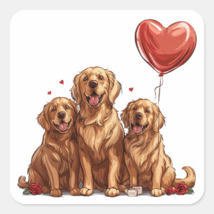 Valentines Day Golden Retriever Dog Square Sticker