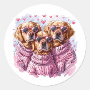 Valentines Day Golden Retriever Dogs Classic Round Sticker