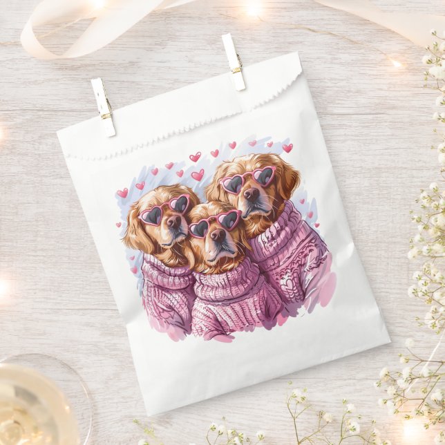 Valentines Day Golden Retriever Dogs Favour Bag (Clipped)