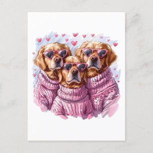 Valentines Day Golden Retriever Dogs Postcard