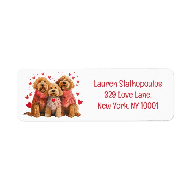 Valentines Day Goldendoodle Dogs Return Address Label (Front)