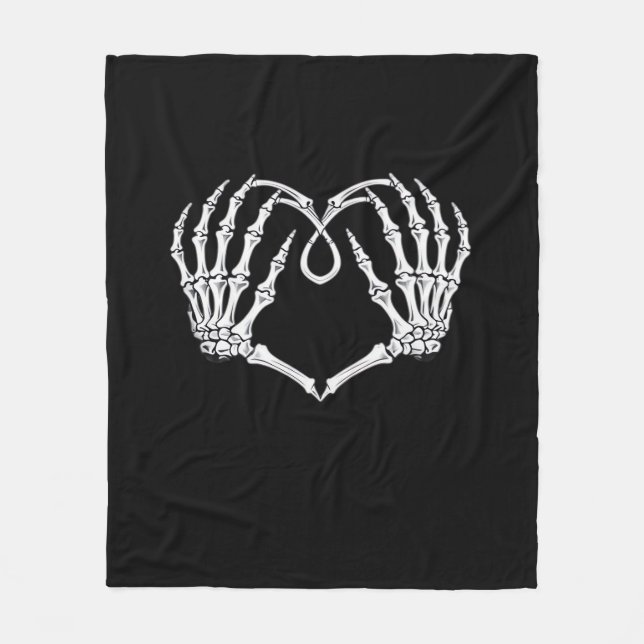 Valentines Day Gothic Heart With Skeleton Hands Va Fleece Blanket (Front)