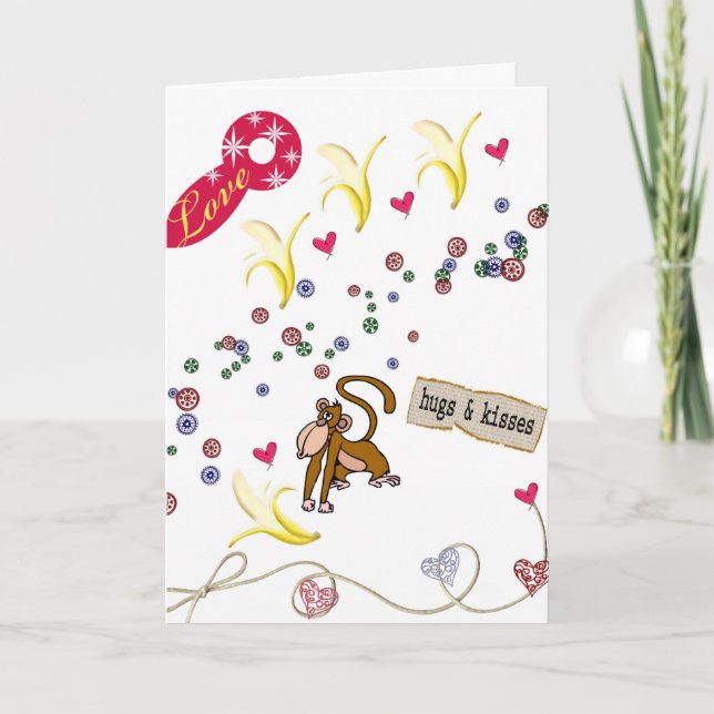Valentine's Day Greeting Card Bananas Monkey Love  (Front)